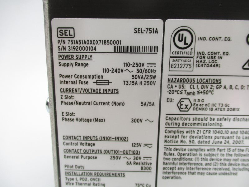 SEL 751A51A0X0X71850001 110-250V 5A (AS PICTURED) UNMP