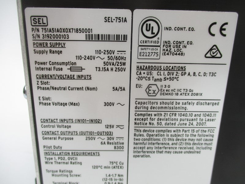 SEL 751A51A0X0X71850001 110-250V 5A NSNP