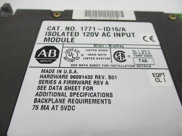 ALLEN BRADLEY 1771-ID16 SER. A F/W A 120VAC REV. B01 (NO TERMINAL) UNMP
