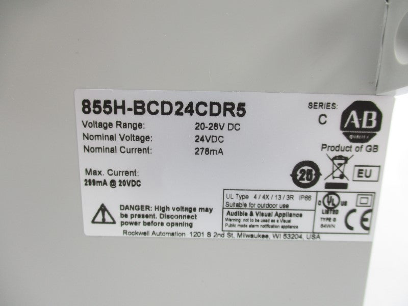 ALLEN BRADLEY 855H-BCD24CDR5 SER. C 20-28VDC (BR/WH) NSMP