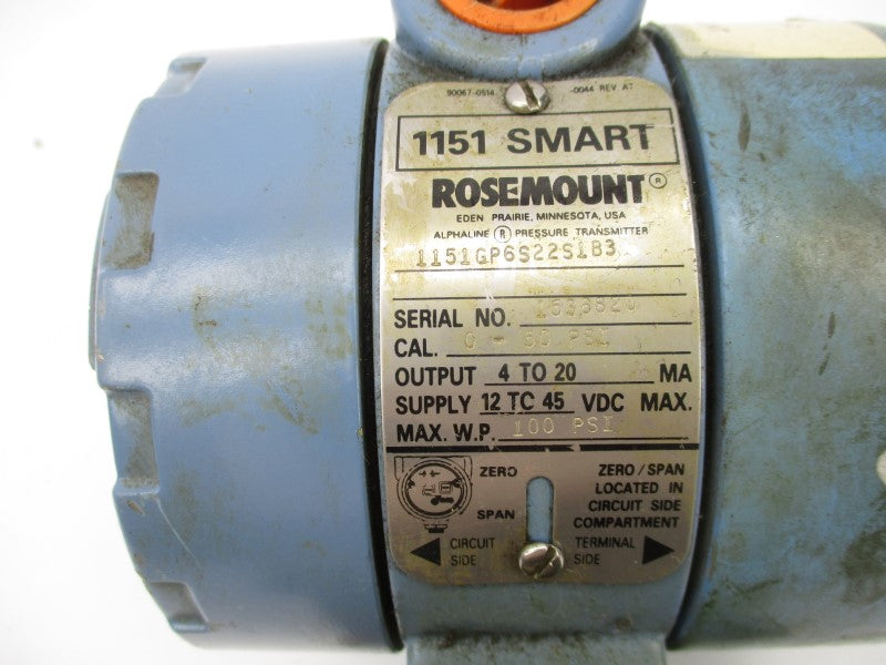ROSEMOUNT 1151GP6S22S1B3 12-45VDC 0-50PSI UNMP