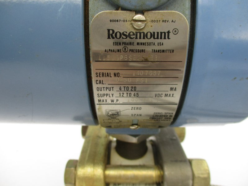 ROSEMOUNT 1151GP6S22S1B3 12-45VDC 0-50PSI (AS PICTURED) UNMP