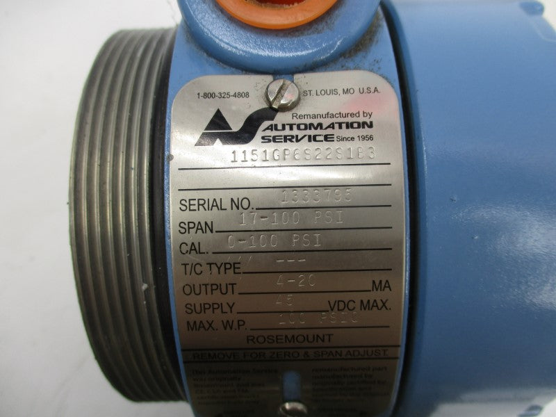 ROSEMOUNT 1151GP6S22S1B3 12-45VDC 0-50PSI REMAN