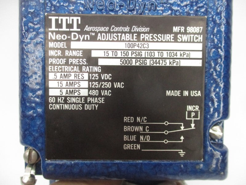 ITT 100P42C3 480VAC 5A 15-150PSI NSNP