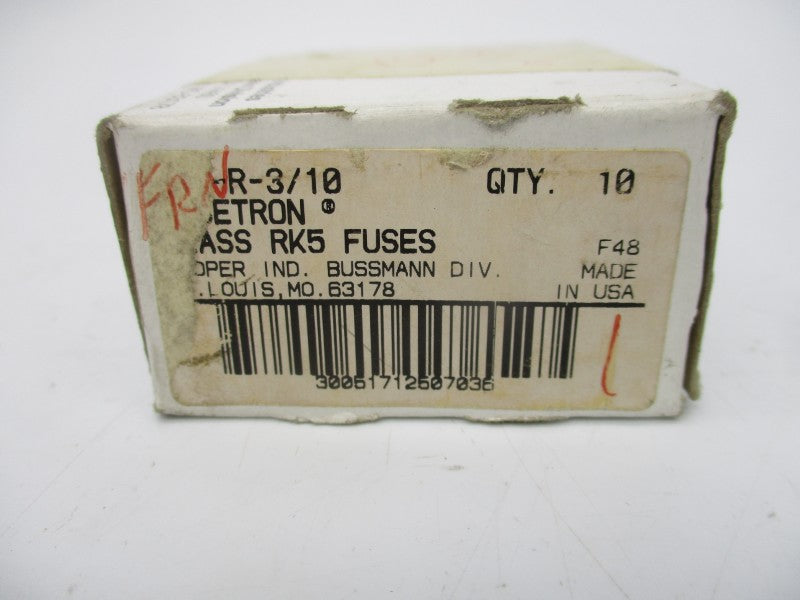 BUSSMANN FRN-R-3/10 250VAC 3/10A (PKG OF 10) (WH/BK) NSMP