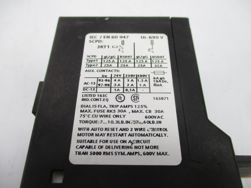 SIEMENS 3RU1136-1HB0 600V 125A UNMP