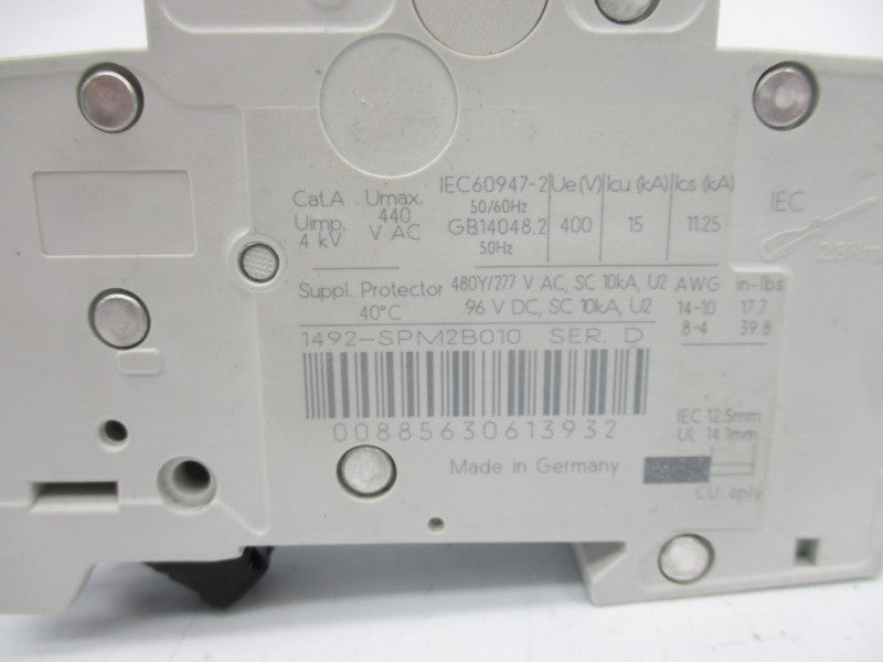 ALLEN BRADLEY 1492-SPM2B010 SER. D 480VAC 1A UNMP
