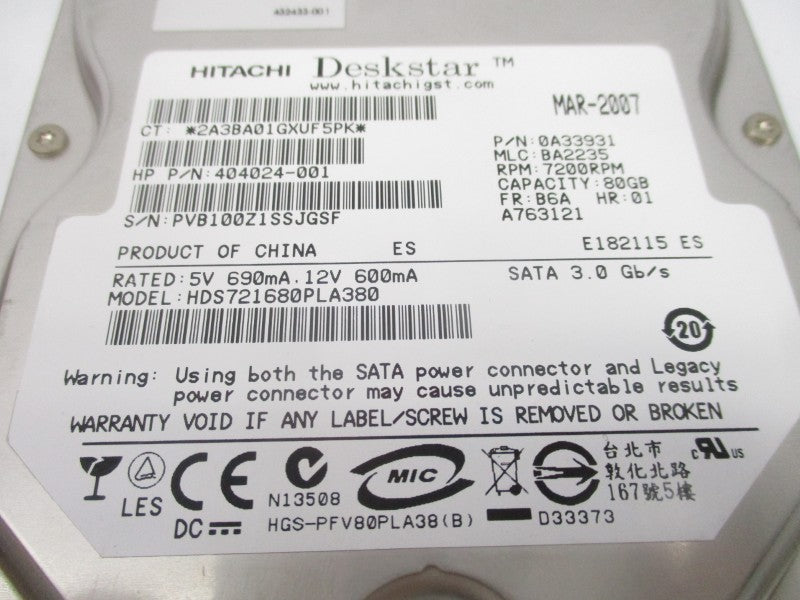 HITACHI 0A33931 HDS721680PLA380 12V UNMP