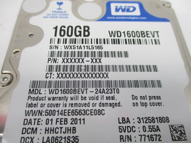 WESTERN DIGITAL WD1600BEVT-24A23T0 5VDC 0.55A UNMP