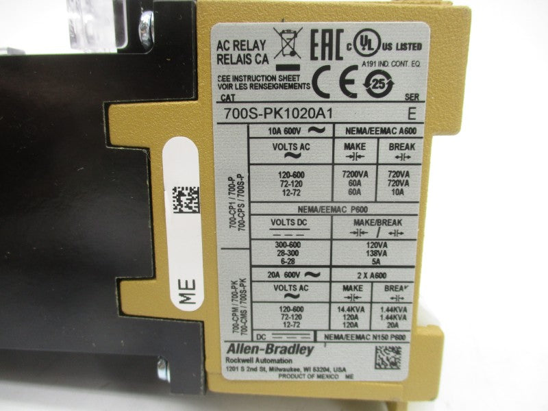 ALLEN BRADLEY 700S-PK1020A1 SER. E 110/115-120V NSMP