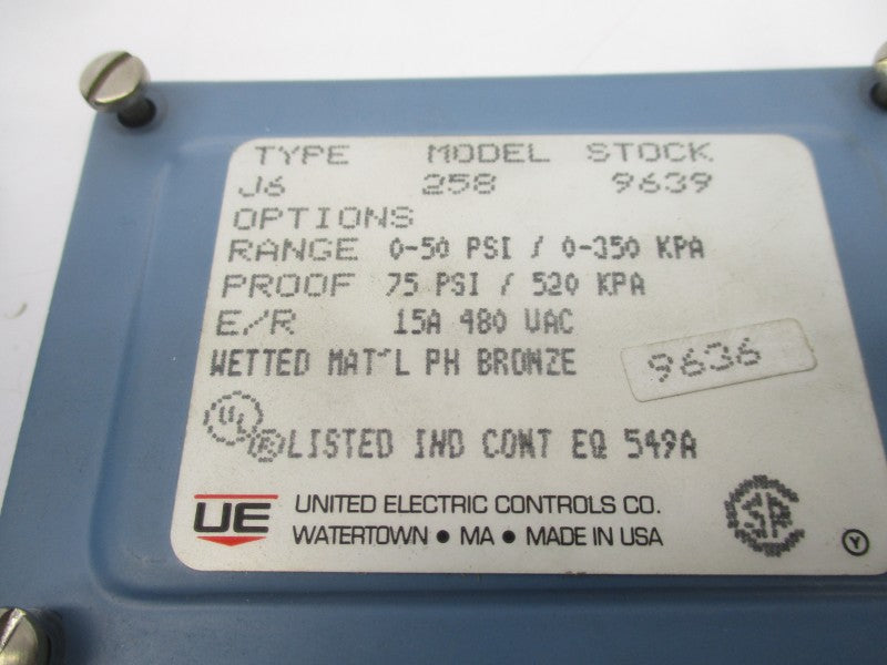 UNITED ELECTRIC J6-258 480VAC 0-50PSI NSNP