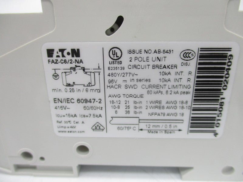 EATON FAZ-C6/2-NA 480V 6A NSNP