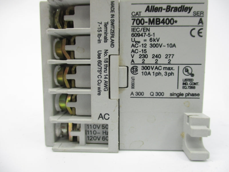 ALLEN BRADLEY 700-MB400A1S SER. A 110/120V (AS PICTURED) UNMP