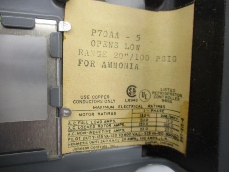 JOHNSON CONTROLS P70AA-5 208/240V 17A 100PSI 1/4" NSMP