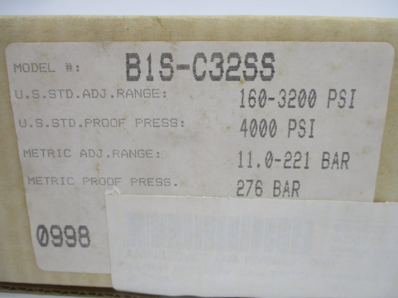 BARKSDALE B1S-C32SS 600VAC 2A 160-3200PSI NSMP