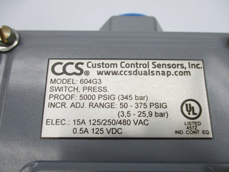 CUSTOM CONTROLS 604G3 125-480VAC 15A 50-375PSI NSMP