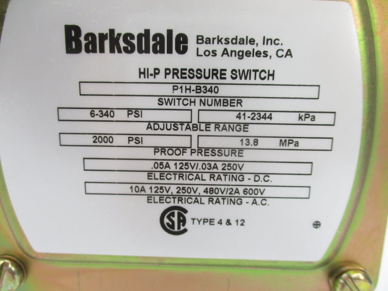 BARKSDALE P1H-B340 600VAC 2A 6-340PSI NSMP
