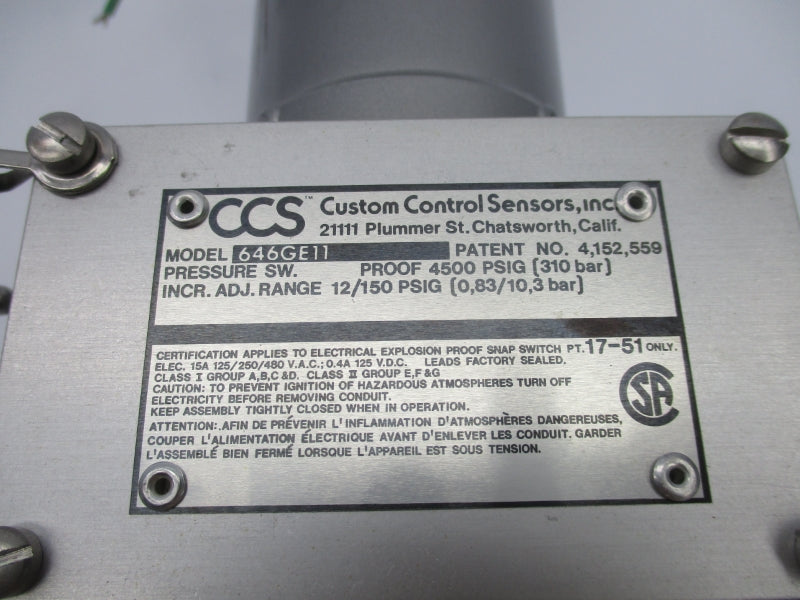 CUSTOM CONTROL 646GE11 480VAC 15A 12-150PSI NSNP