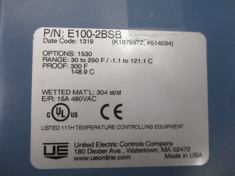 UNITED ELECTRIC E100-2BSB 480VAC 15A 30-250'F NSNP