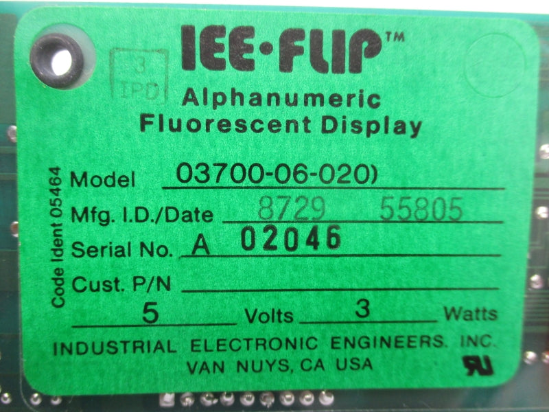 INDUSTRIAL ELECTRONIC ENGINEERS 03700-06-020 UNMP