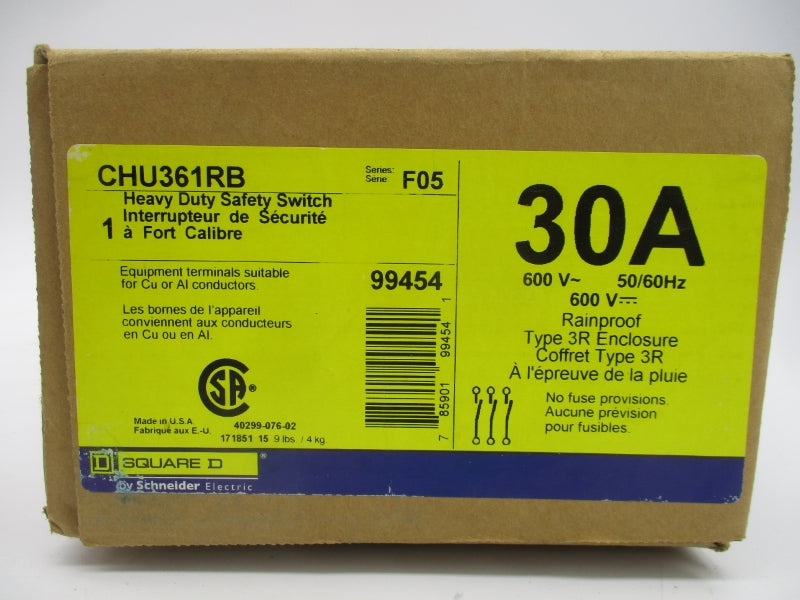 SQUARE D CHU361RB SER. F05 600V 30A NSFS