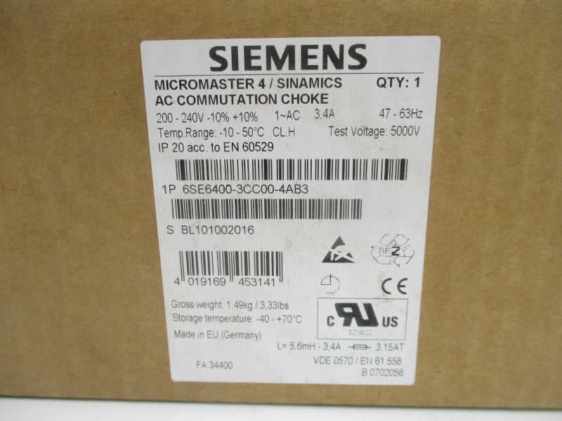 SIEMENS 6SE6400-3CC00-4AB3 200-240V 3.4A NSMP