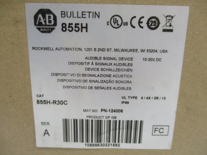 ALLEN BRADLEY 855H-R30C SER. A 10-30VDC NSMP