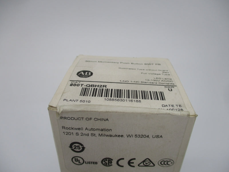 ALLEN BRADLEY 800T-QBH2R SER. U 12-130VAC/DC (WH) NSFS