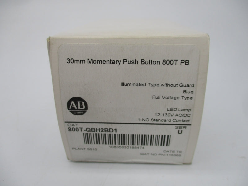 ALLEN BRADLEY 800T-QBH2BD1 SER. U 12-130VAC/DC (WH) NSFS