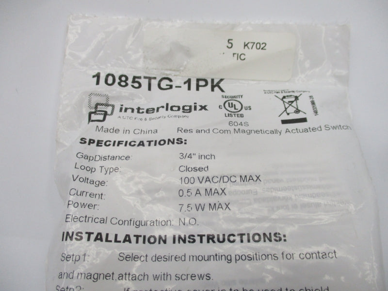 INTERLOGIX 1085TG-1PK 100VAC/DC 0.5A NSMP
