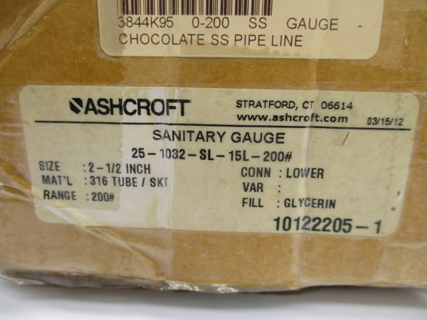 ASHCROFT 25-1032-SL-15L-200# 0-200PSI 2-1/2" NSMP