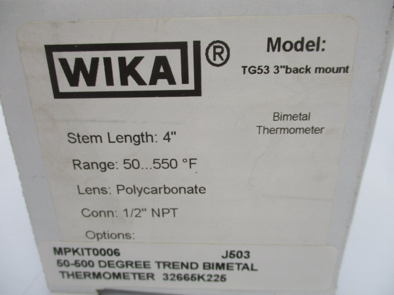 WIKA TG53 3" 50-550'F NSMP