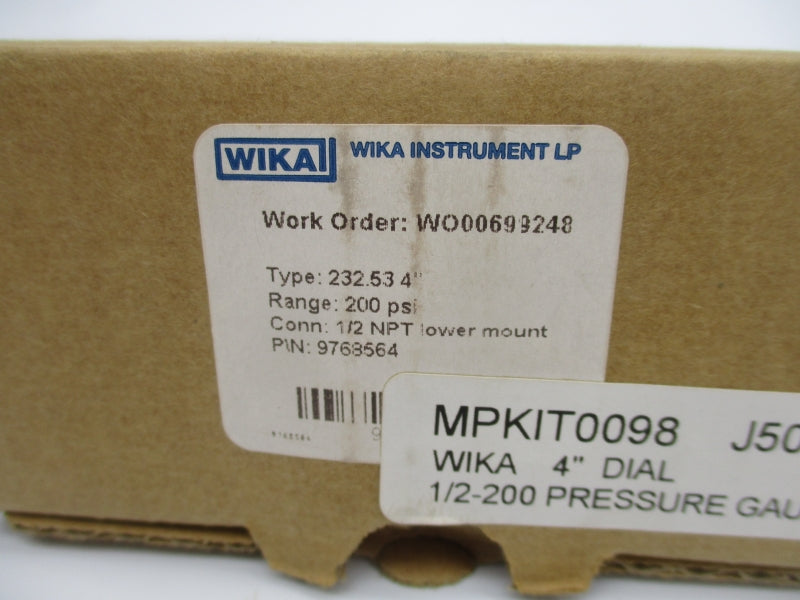 WIKA 9768564 232.534 0-200PSI 1/2" NSMP