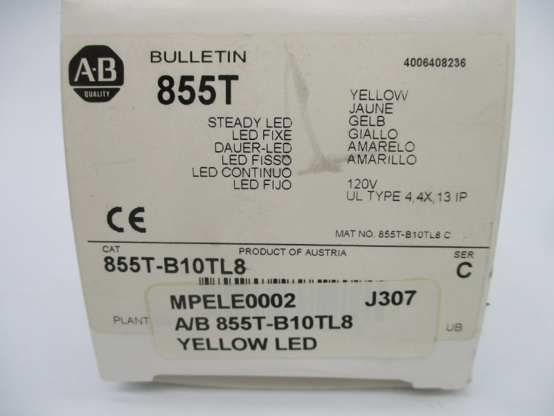 ALLEN BRADLEY 855T-B10TL8 SER. C 120V (WH) NSMP