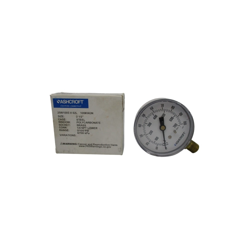 ASHCROFT 25W1005H02L100#/AGN 100PSI 2-1/2" NSMP