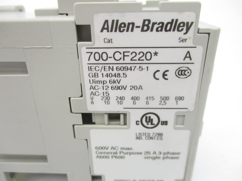 ALLEN BRADLEY 700-CF220D SER. A 110/120V 20A (BR/WH) NSMP