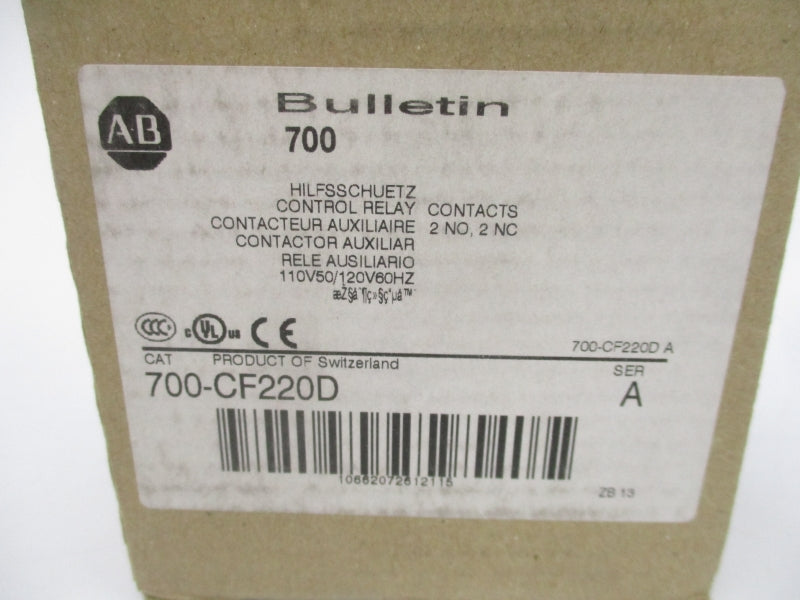 ALLEN BRADLEY 700-CF220D SER. A 110/120V 20A (BR/WH) NSMP