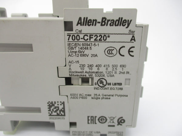 ALLEN BRADLEY 700-CF220D SER. A 110/120V 20A (WH) NSMP