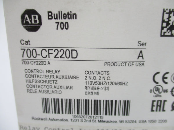 ALLEN BRADLEY 700-CF220D SER. A 110/120V 20A (WH) NSMP