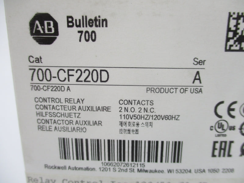 ALLEN BRADLEY 700-CF220D SER. A 110/120V 20A (WH) NSMP