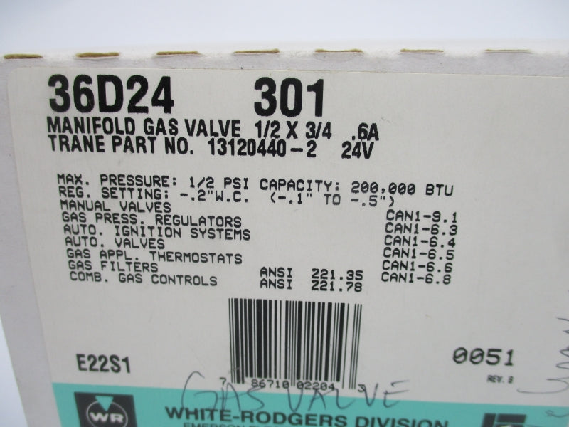 WHITE-RODGERS 36D24 301 24V 0.6A 1/2" NSMP