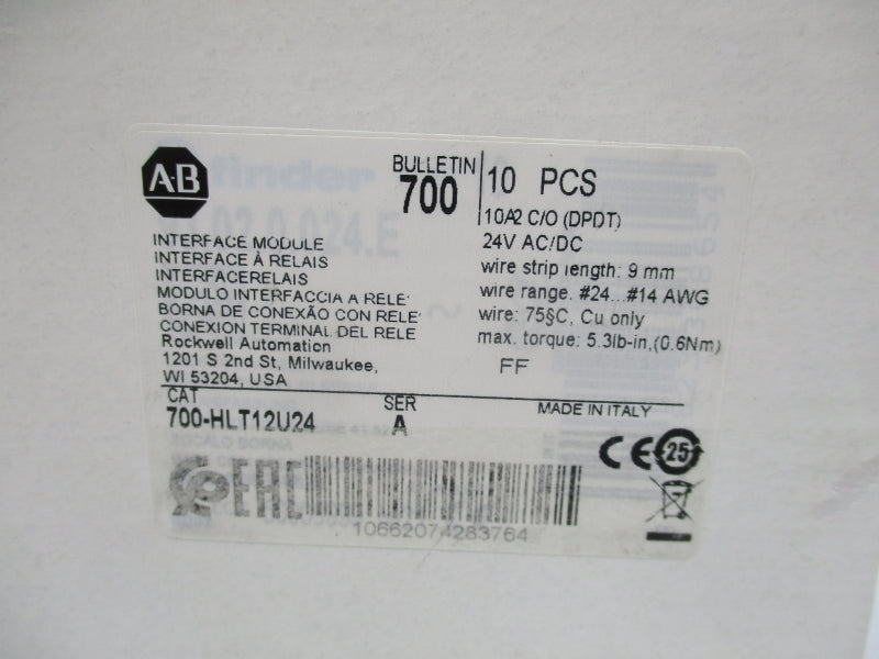 ALLEN BRADLEY 700-HLT12U24 SER. A 24V AC/DC (PKG OF 10) (WH) NSMP