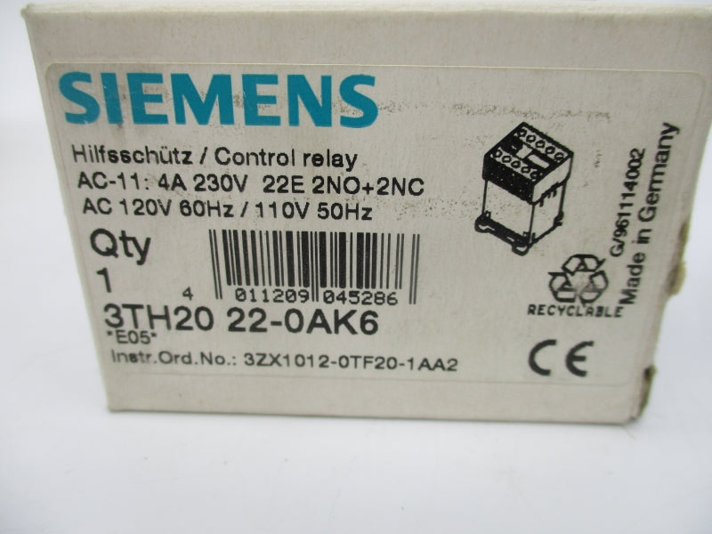 SIEMENS 3TH2022-0AK6 110/120VAC 4A NSMP