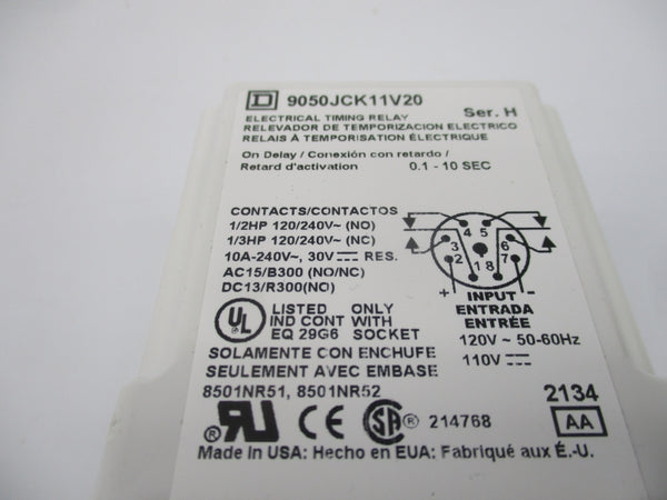 SQUARE D 9050JCK11V20 SER. H 110/120V 10A 0.1-10S NSMP