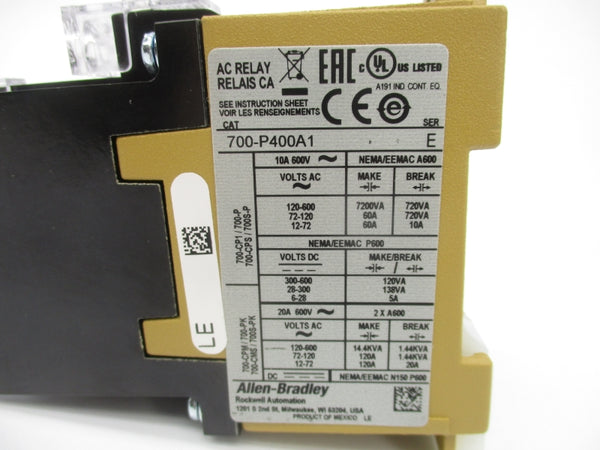 ALLEN BRADLEY 700-P400A1 SER. E 110/115-120V 60A (WH) NSMP