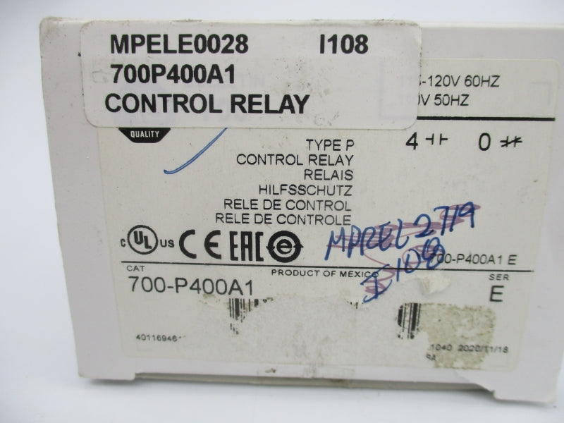 ALLEN BRADLEY 700-P400A1 SER. E 110/115-120V 60A (WH) NSMP