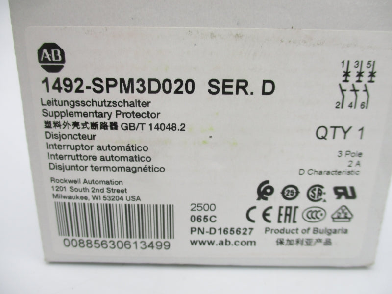 ALLEN BRADLEY 1492-SPM3D020 SER. D 440VAC 2A NSMP