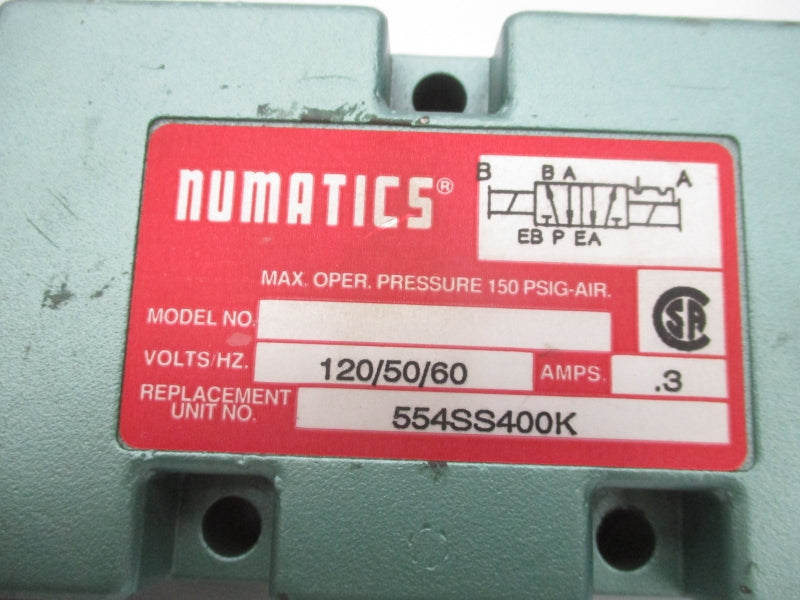 NUMATICS 554SS400K 120V 0.3A 150PSI UNMP