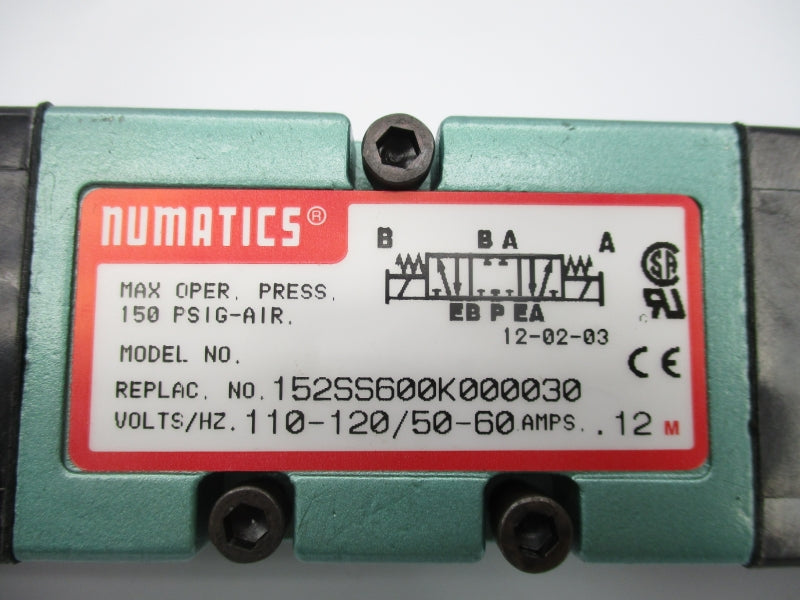 NUMATICS 152SS600K000030 110-120V .12A 150PSI NSNP