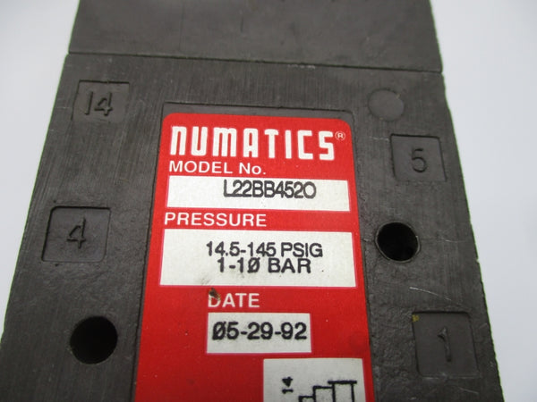 NUMATICS L22BB4520 115-120V 0.039-0.065A 14.5-145PSI UNMP